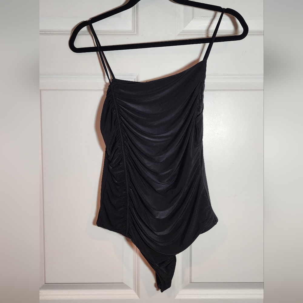 Saints Smooth Black Ruched Sleeveless Bodysuit Approx 15in P2P 22in Length